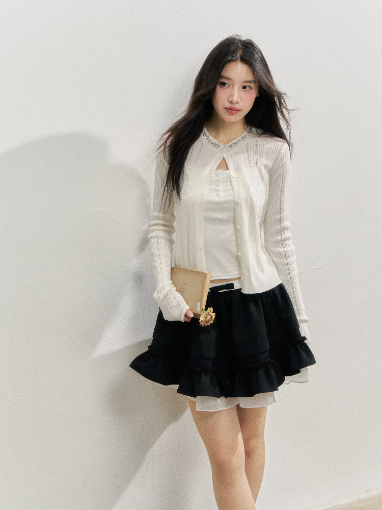 Black Retro Tiered Skirt - CHINASQUAD