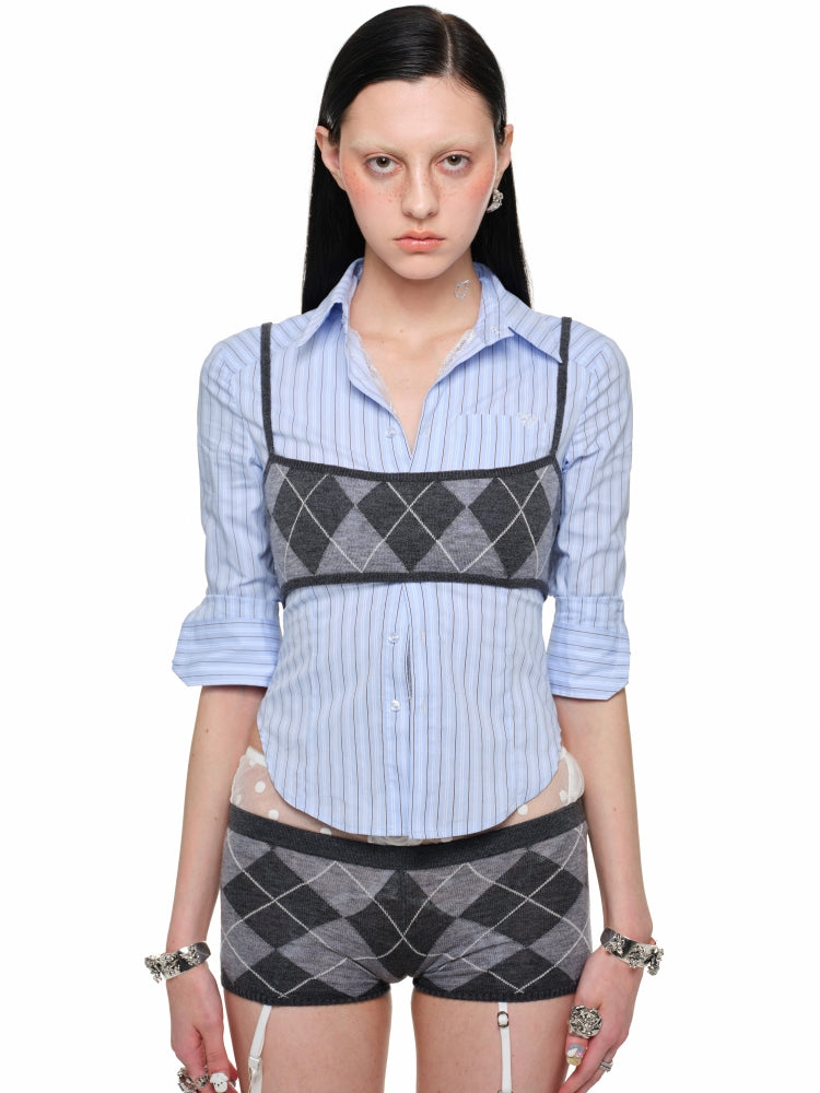 Diamond Pattern Knitted Top & Shorts Set - CHINASQUAD
