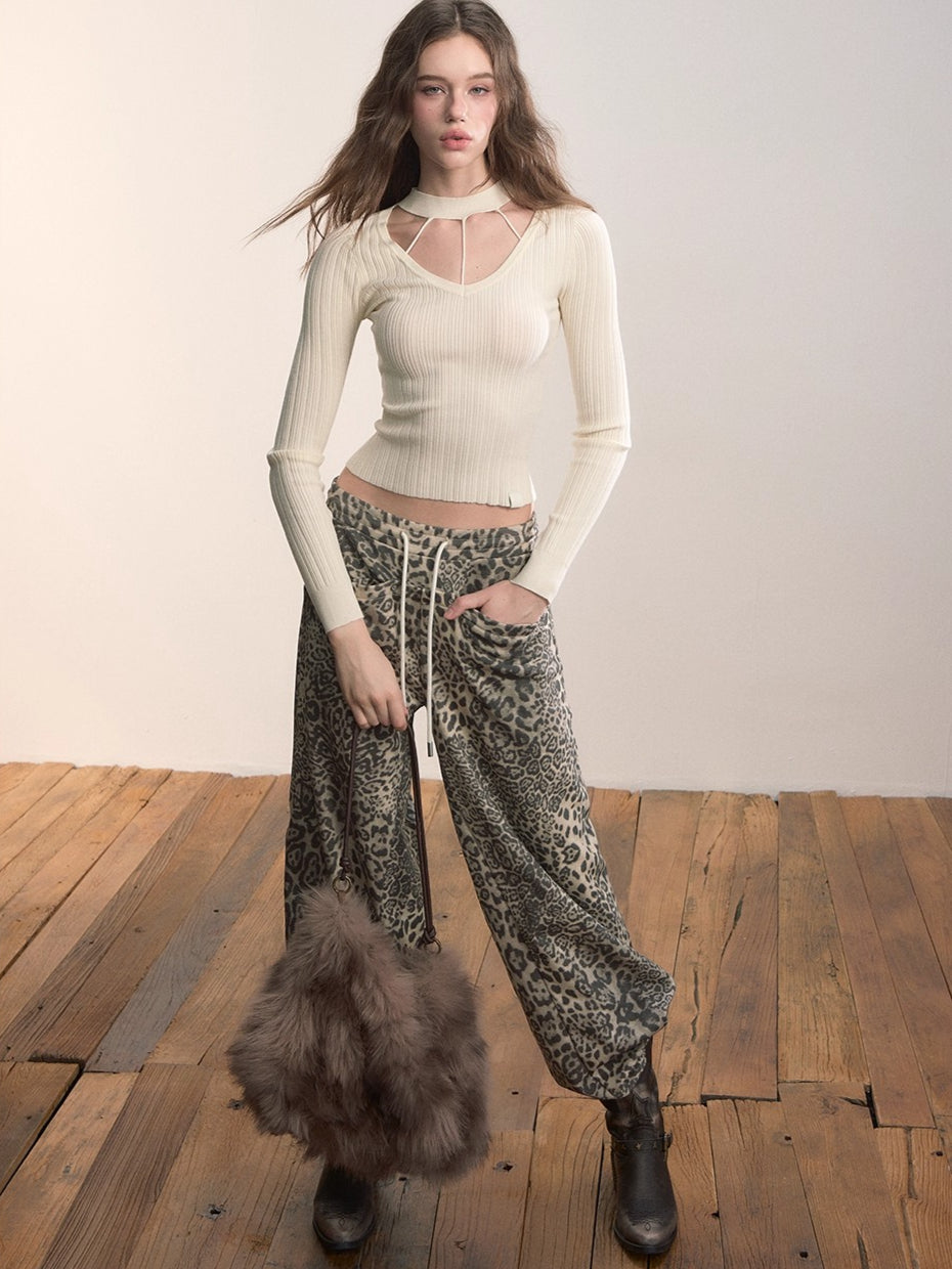 Contrast Waistband Straight-Leg Cotton Sweatpants