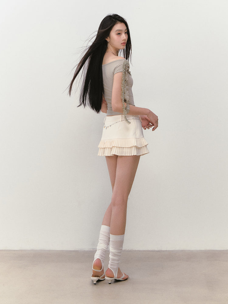 Low-Waist Pleated A - Line Tiered Skirt - CHINASQUAD