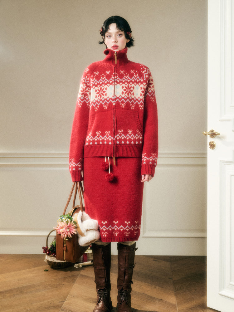 Warm Fabric Color Block Sweater & Skirt Set - CHINASQUAD