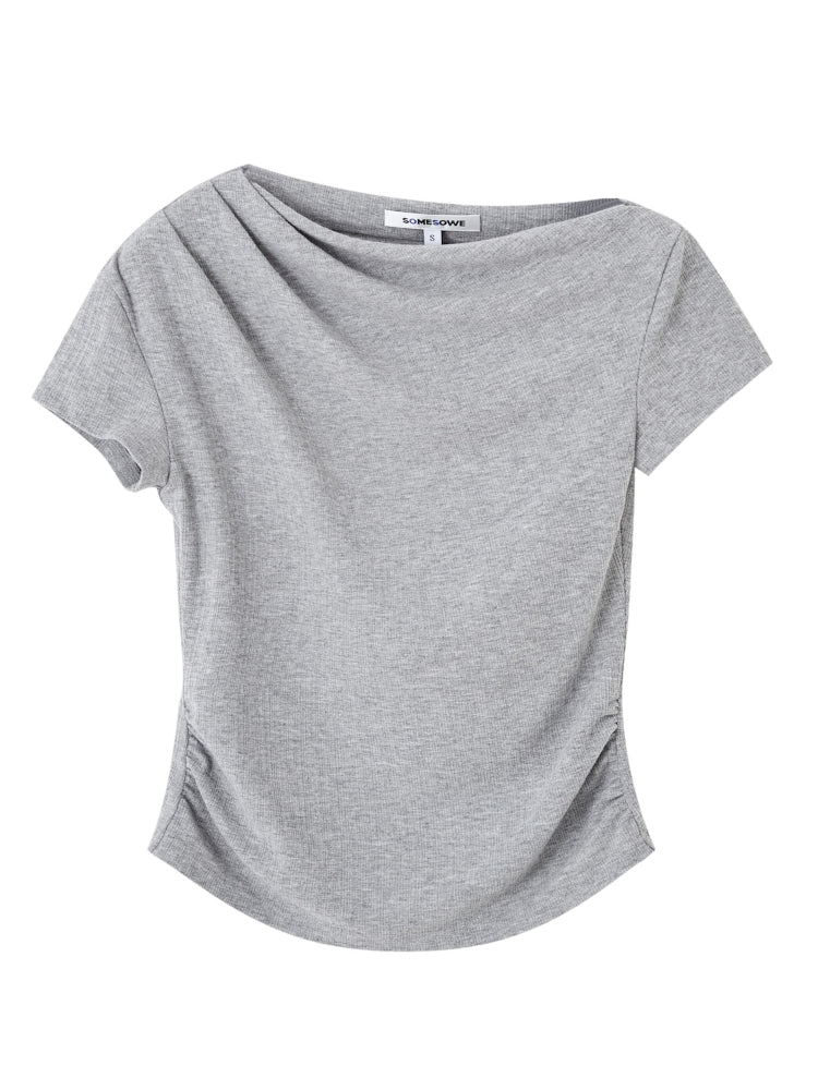 One Shoulder Irregular Slanted Pleat T-shirt & Pants Set - CHINASQUAD