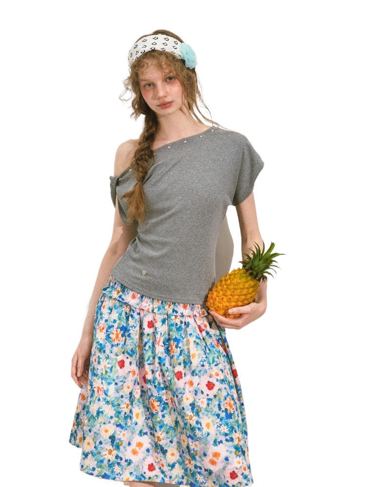 Off-Shoulder Asymmetric Twist Knot Half-sleeve Top - CHINASQUAD