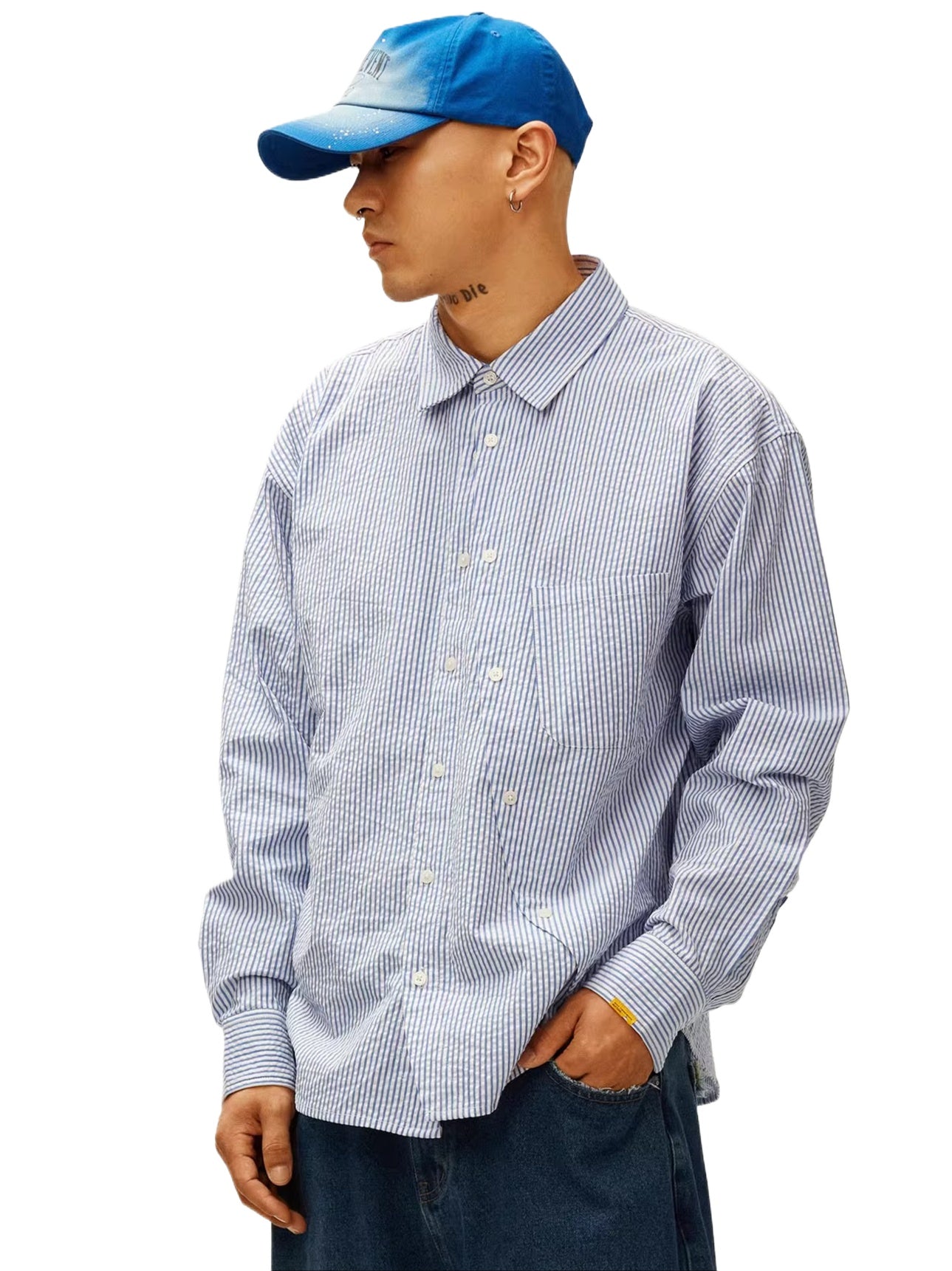 Textured Stripe Double-Placket Shirt - CHINASQUAD