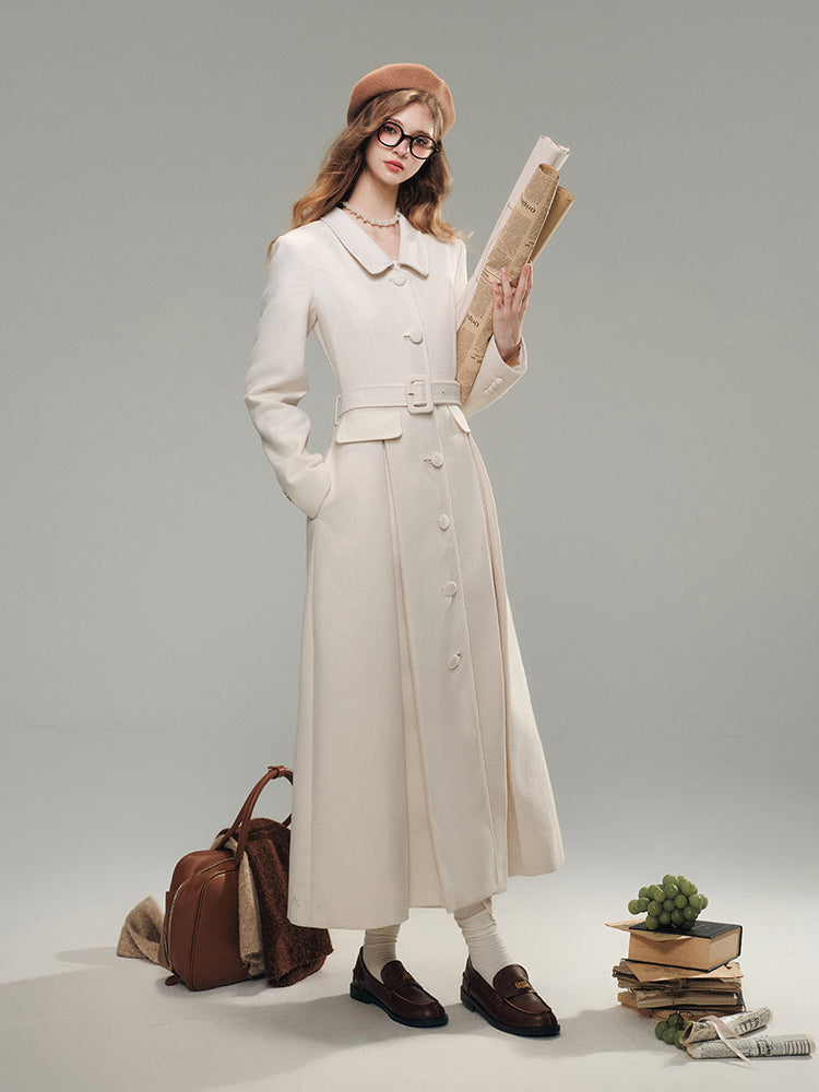 Cloud White Long Woolen Coat - CHINASQUAD