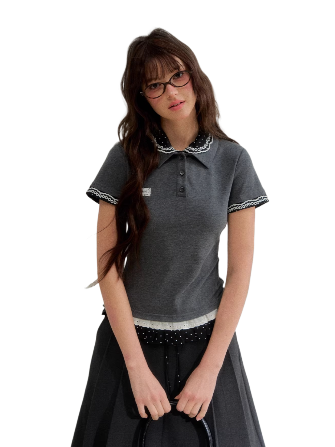 Vintage Layered Polka Dot Collar Knit Polo Tee