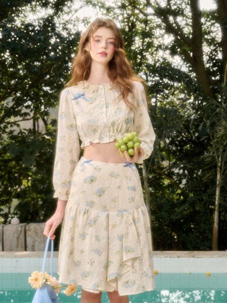 Comfortable Cotton Embroidered Shirt & Skirt Set - CHINASQUAD