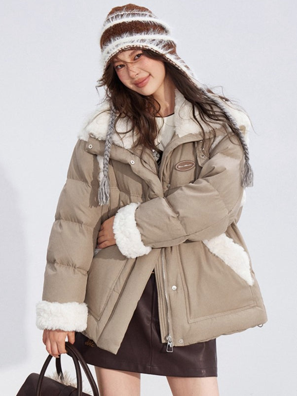 Shearling Panel 90% White Duck Down Jacket
