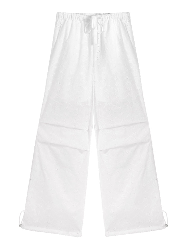 Hollow Embroidery Tie-up Casual Pants - CHINASQUAD