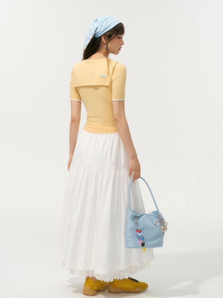 Preppy Style Collared Tie Knit Top - CHINASQUAD