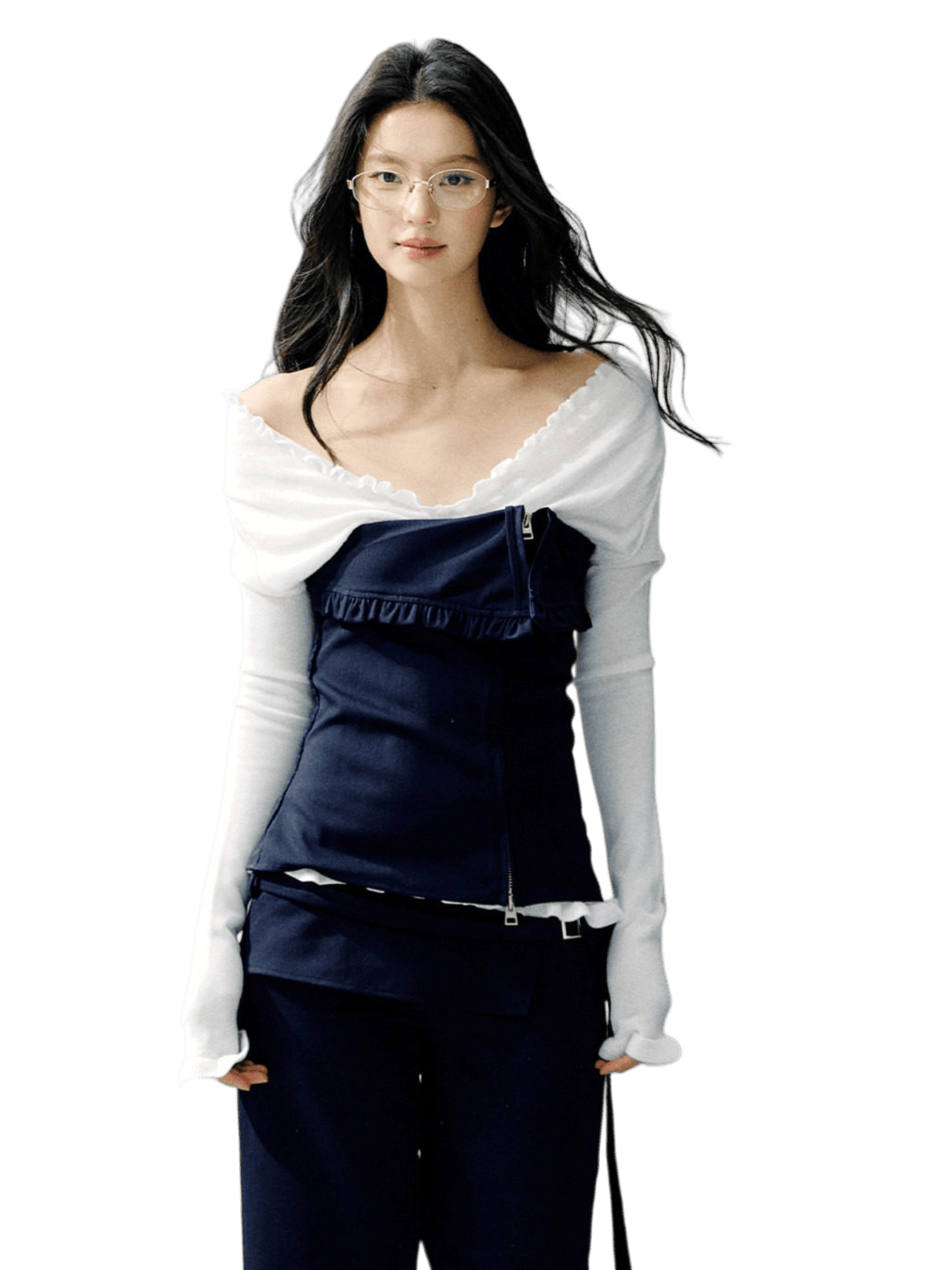 Detachable Off-Shoulder Panelled Slim-Fit T-Shirt