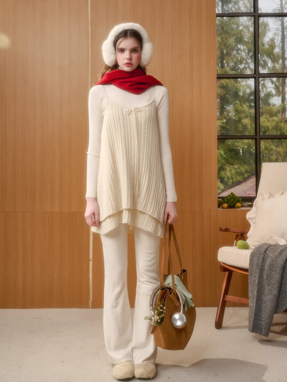 Wool-Blend Vintage Top & Ruffle Pants Set