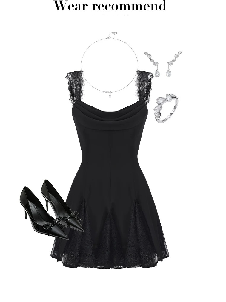 Lace Cowl-Neck Chiffon Mini Dress