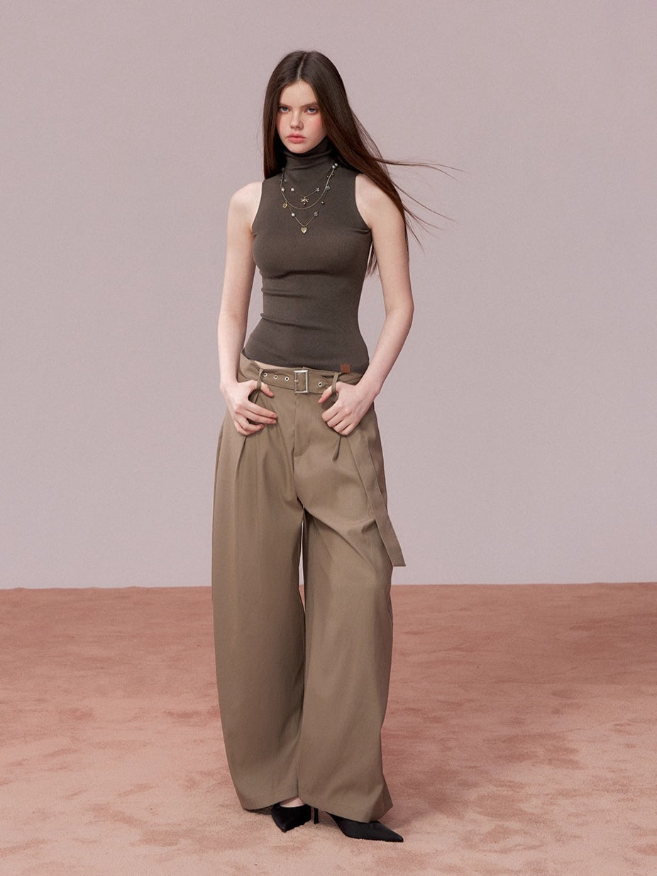 Tailored Drape Wide-Leg Suit Trousers