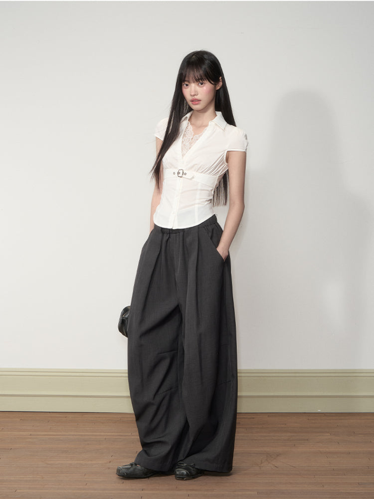 Waist Lace V - neck Shirt - CHINASQUAD