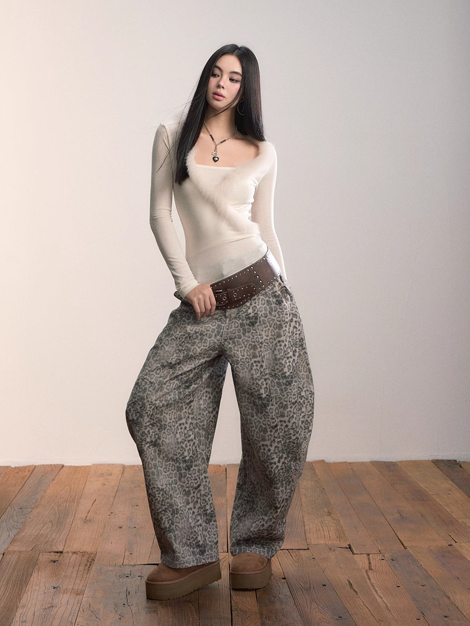 Leopard Print Relaxed Denim Jeans