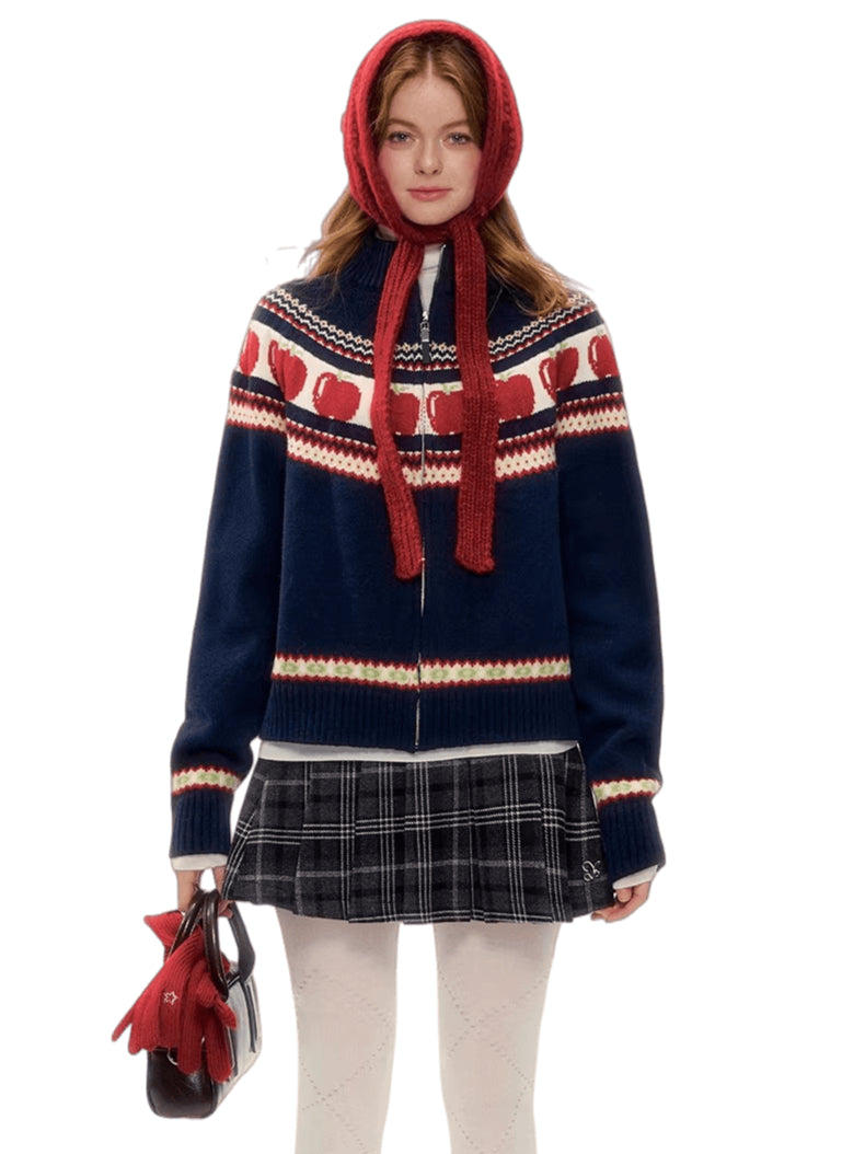 Zip-Up Wool-Blend Knit Cardigan