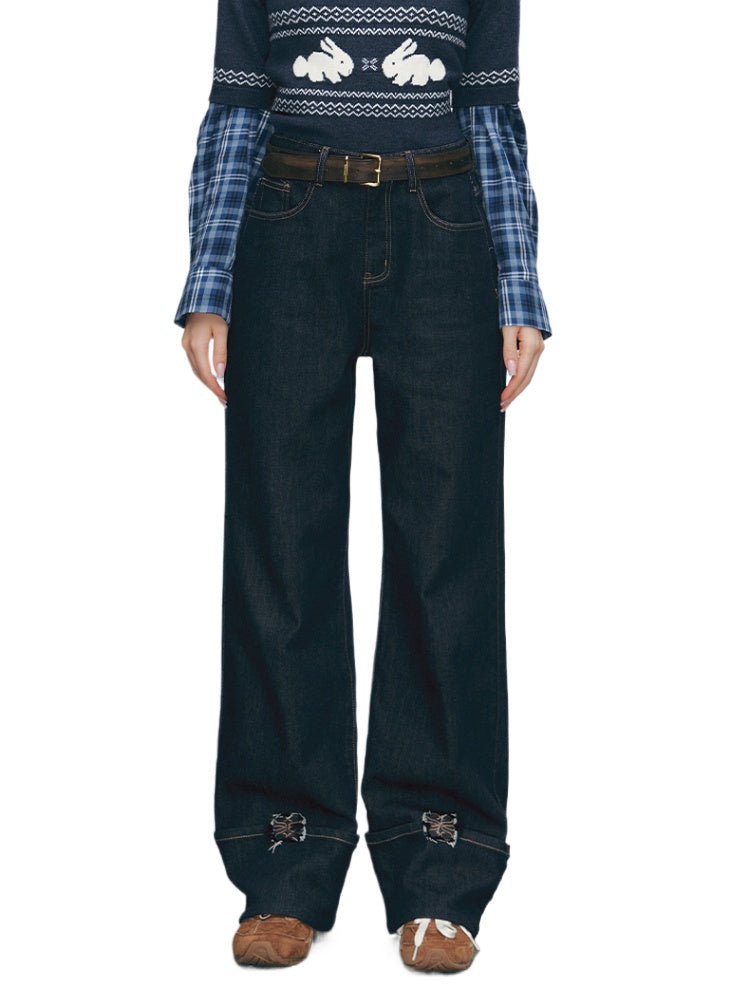 Embroidered Wide-Legged Flared Denim Pants - CHINASQUAD