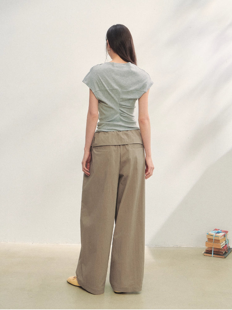 Elastic Pleated Crew Neck T-shirt - CHINASQUAD