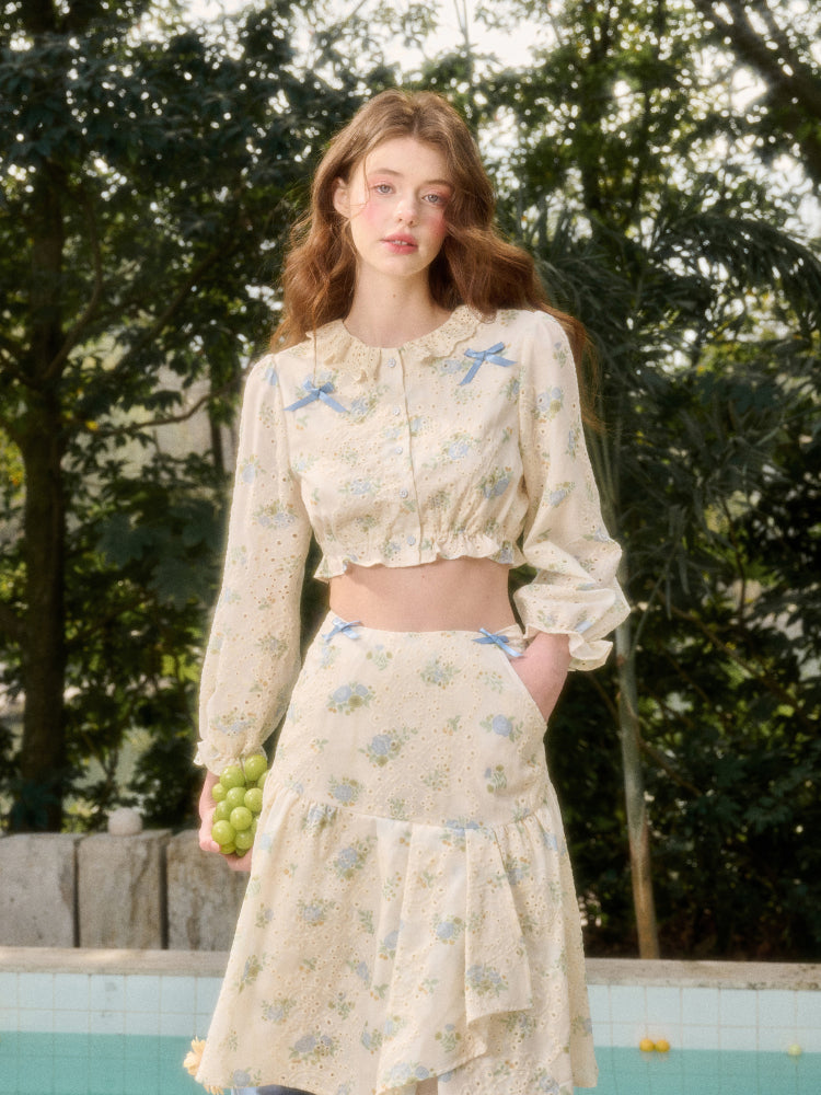 Comfortable Cotton Embroidered Shirt & Skirt Set - CHINASQUAD