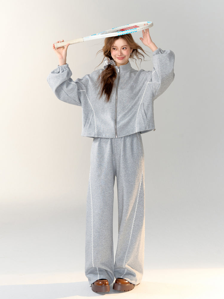 Lace-Trimmed Adjustable Cuffed Straight Leg Sweatpants - CHINASQUAD