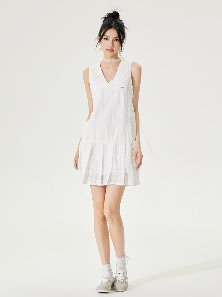 V-neck Tie-up Sleeveless Dress - CHINASQUAD