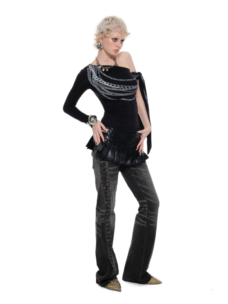 Chain Print Off-shoulder Top - CHINASQUAD