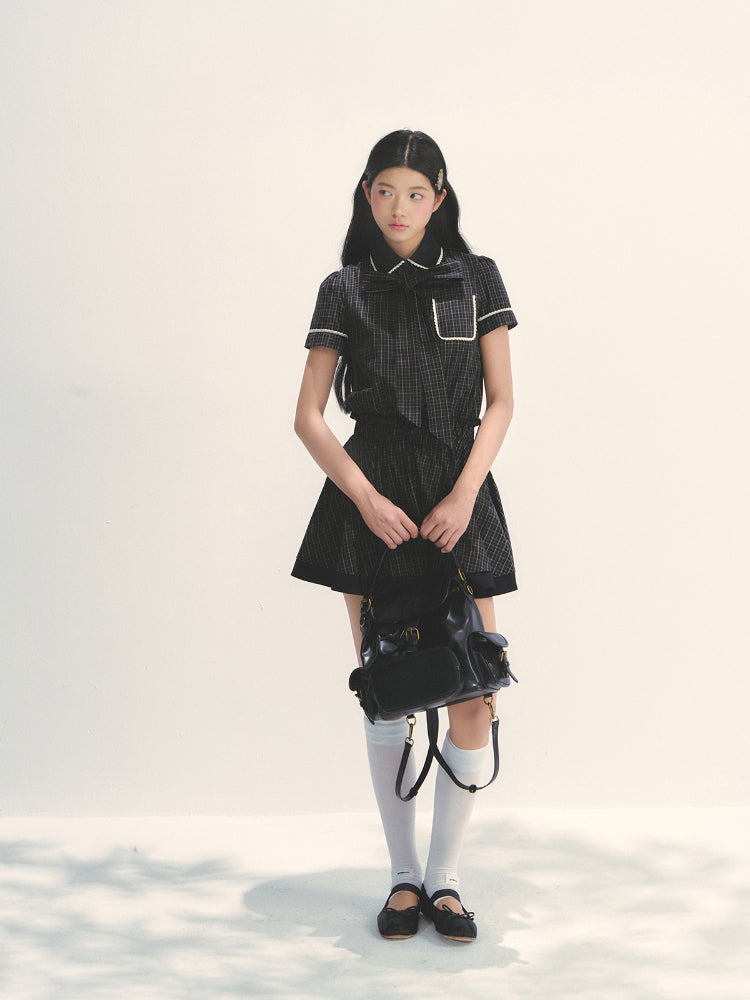 Bow Tie Plaid Dress - CHINASQUAD
