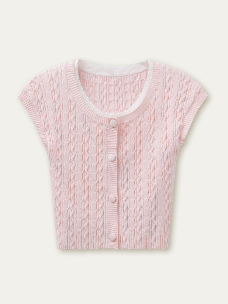 Fake Two-piece Short Sleeve Knitted Top - CHINASQUAD