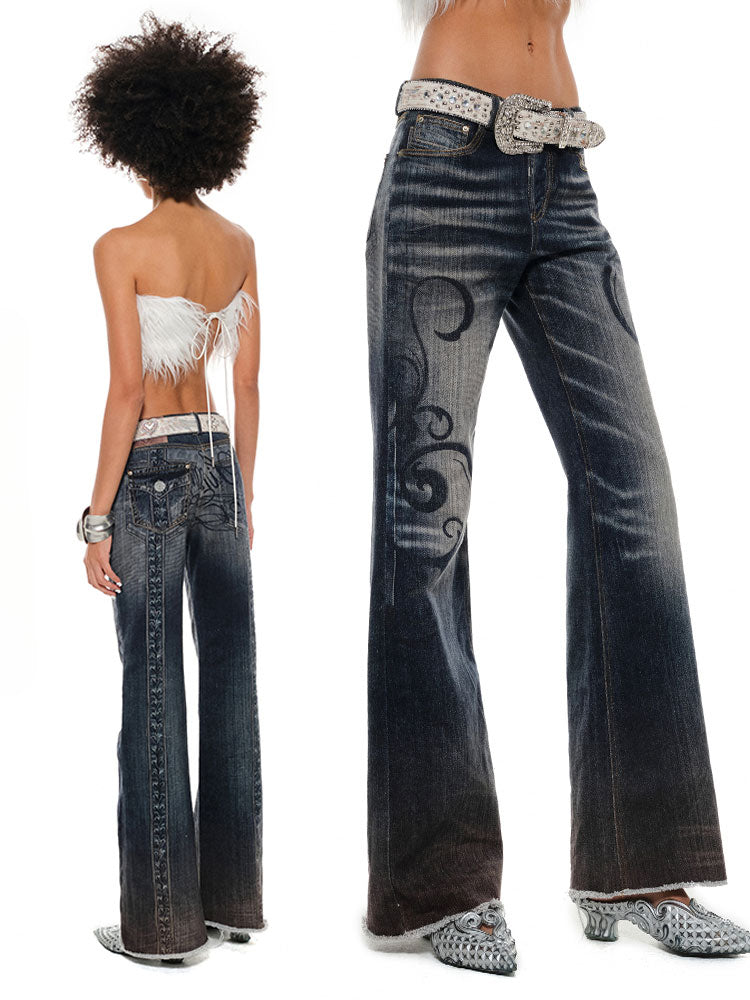 Blue Washed Distressed Straight-leg Jeans - CHINASQUAD