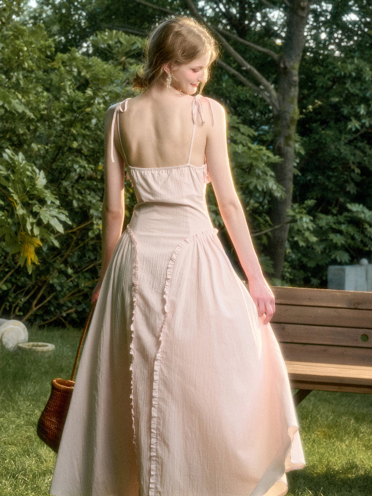 Washed Cotton Halter Long Dress - CHINASQUAD