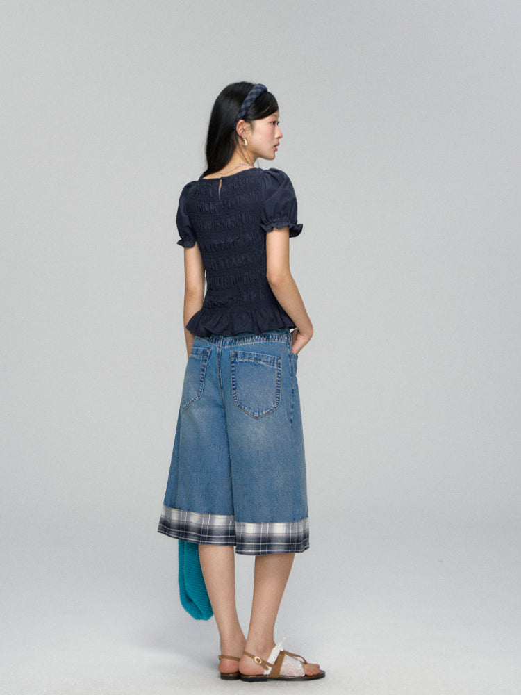 Three-Dimensional Flower Pleated Short-Sleeve Blouse - CHINASQUAD