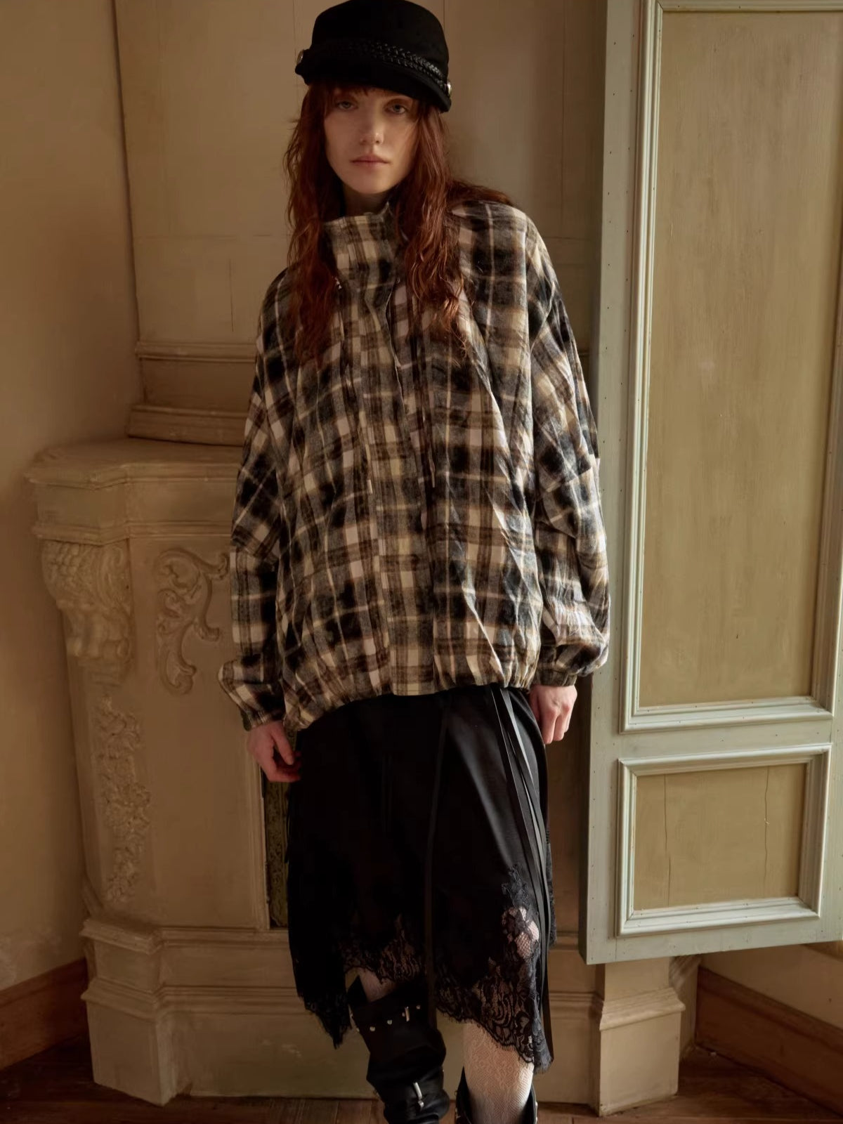 Ruched Stand-Collar Oversized Jacket