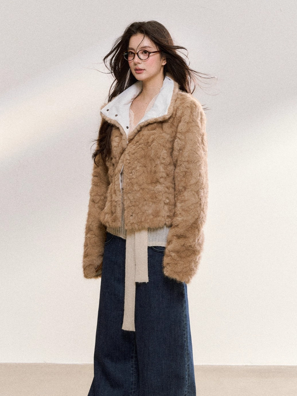 Khaki Faux Fur Collar Wool-Blend Jacket - CHINASQUAD