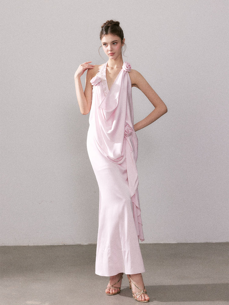 Ouro Shiny Satin Long Dress - CHINASQUAD