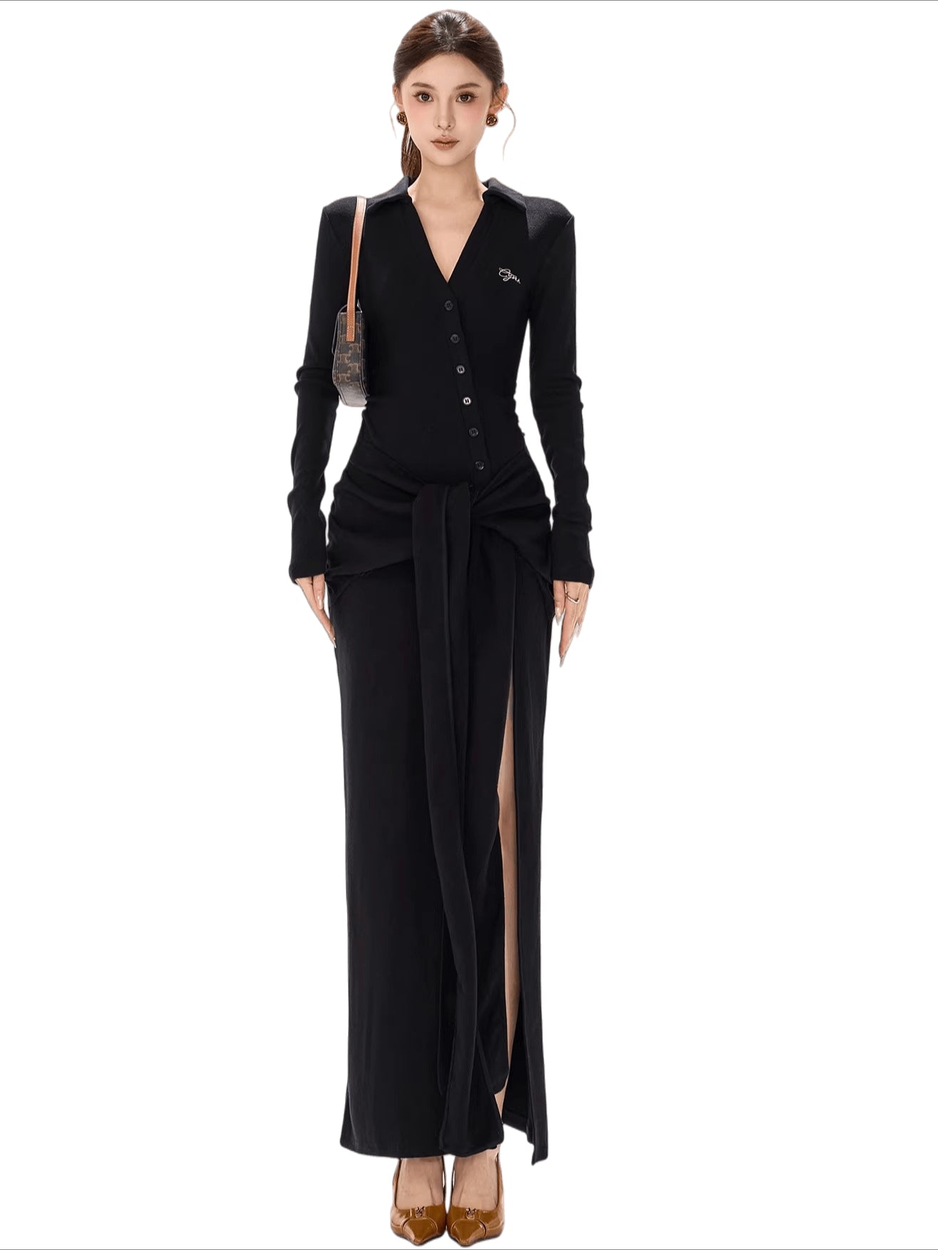 High-Slit Lace-Up Bodycon Maxi Dress