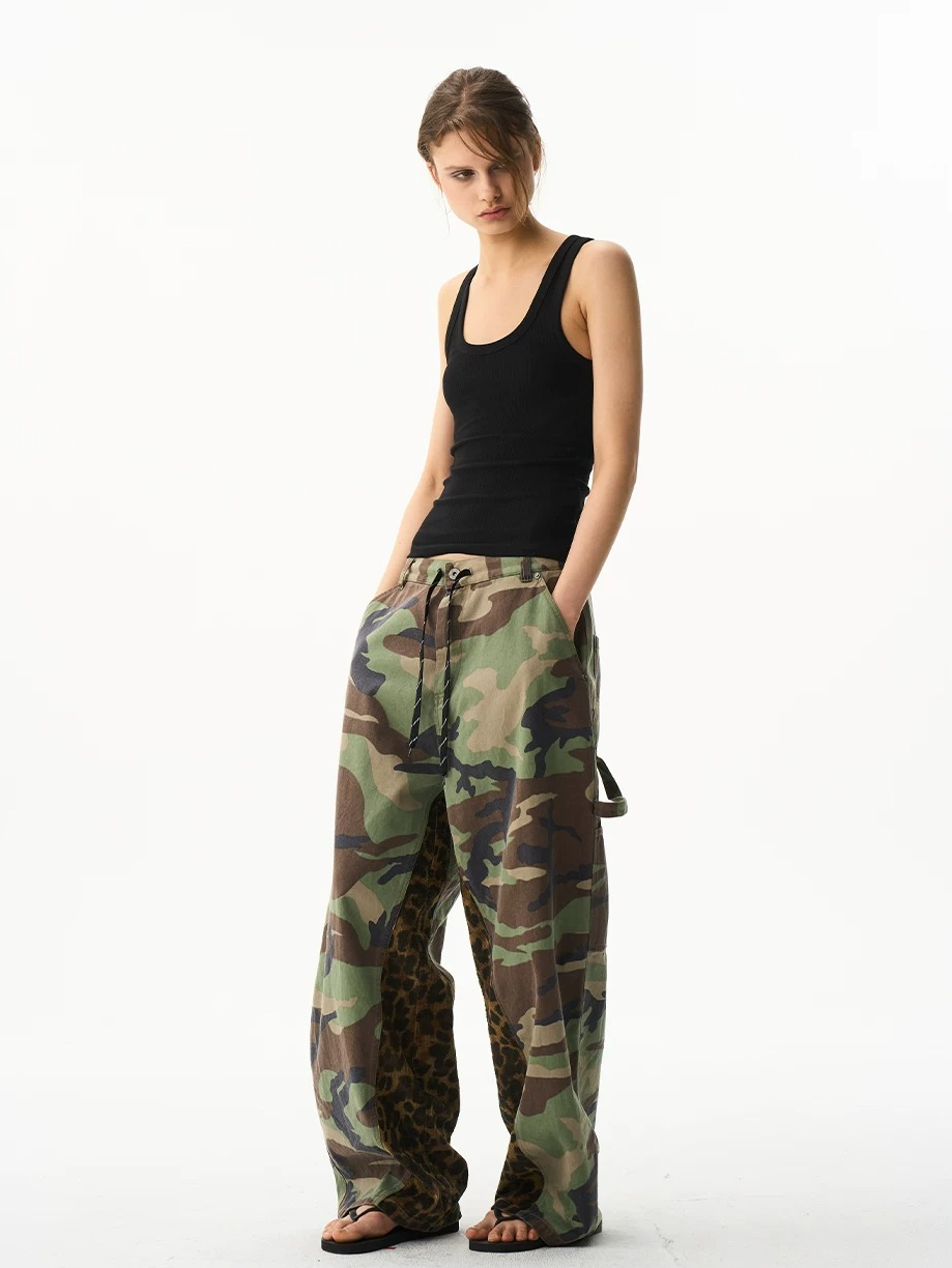 Camo Leopard Patchwork Workwear Pants
