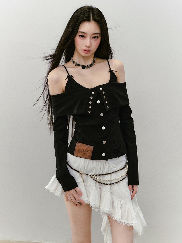 Collared Waist-fitted High-stretch Denim Jacket - CHINASQUAD