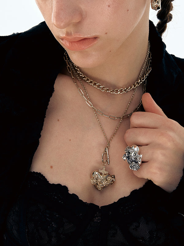 Punk Cross Angel Heart Multi-Layer Necklace - CHINASQUAD