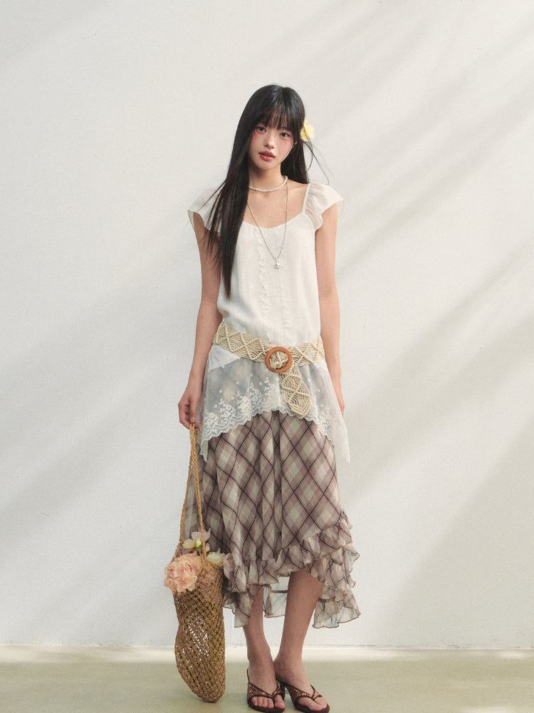 Lace Ruffled Hem Top - CHINASQUAD