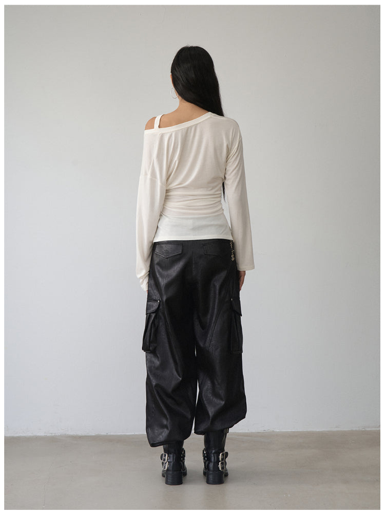 V-Neck Drawstring Waist Buttoned Blouse - CHINASQUAD