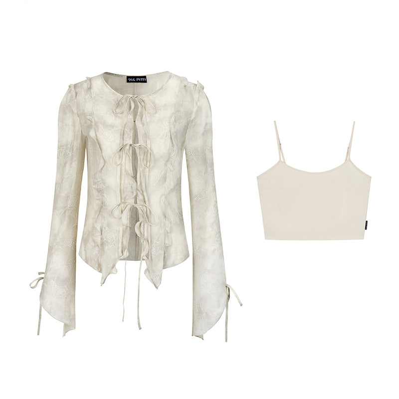 Ruffled Ombre Cardigan & Skirt Set - CHINASQUAD