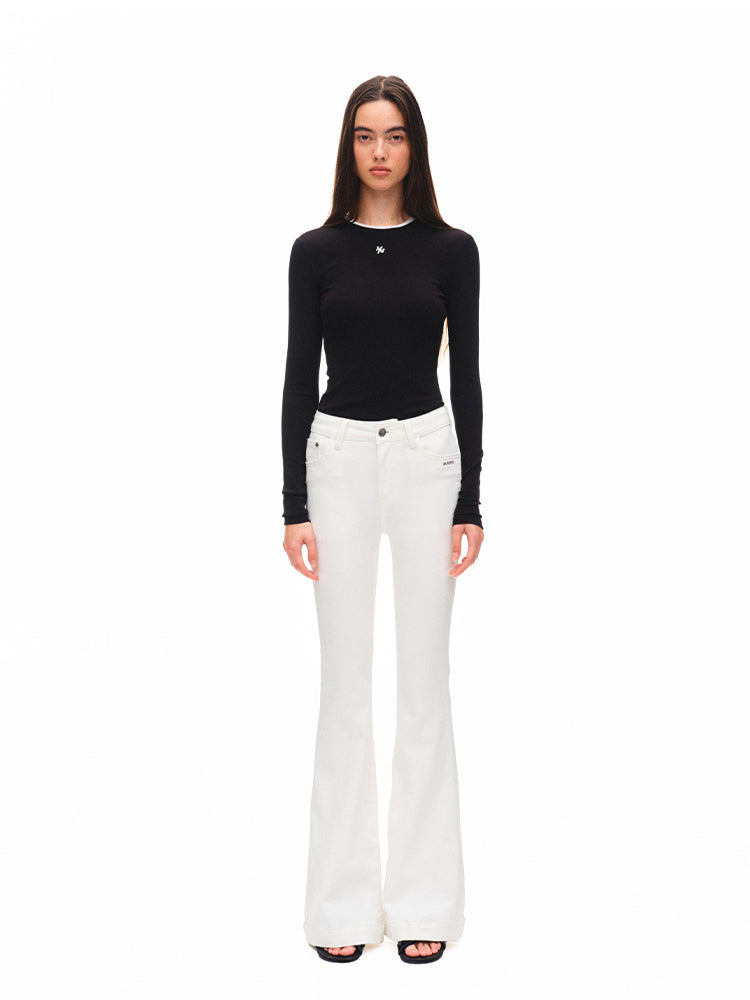 Contrast-trim Regular-shoulder Long-Sleeve T-shirt - CHINASQUAD