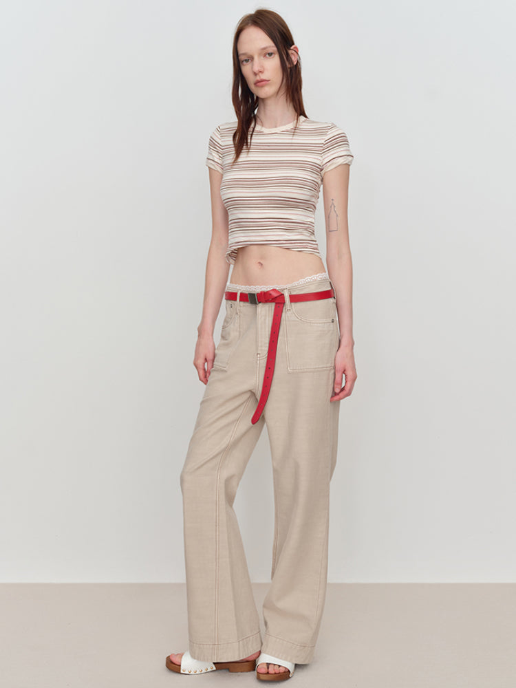 Flared Pants with Back Pocket Logo Embroidery