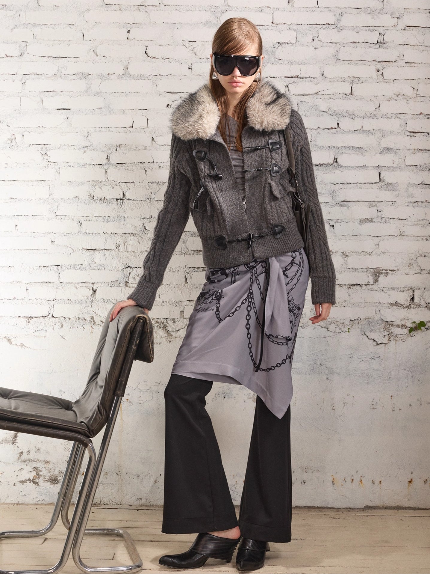 100% Wool Retro Cable-Knit Horn Button Jacket