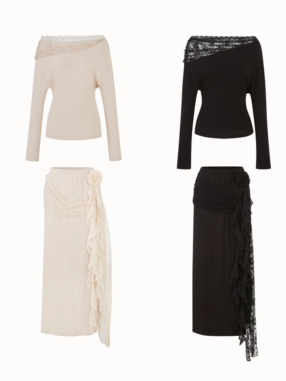 Breathe Lace Off-Shoulder Blouse & Skirt Set