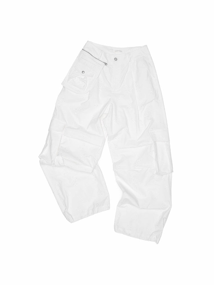 Embroidered Jacquard Multi-Pocket Cargo Pants