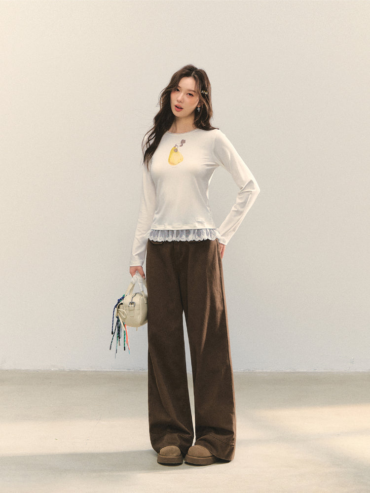 Fruit Print Lace-spliced T-Shirt - CHINASQUAD