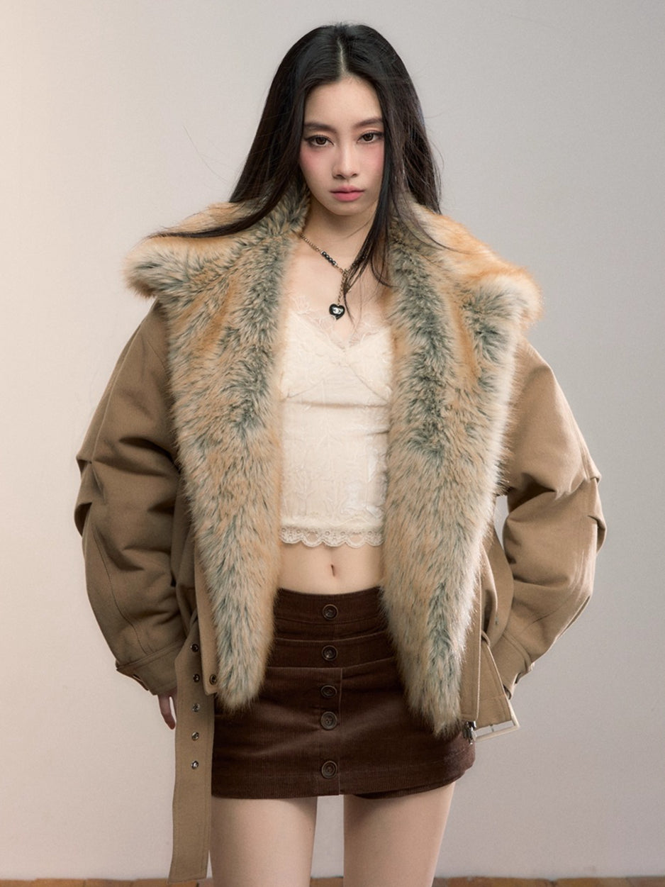 Detachable Gradient Faux Fur Padded Jacket