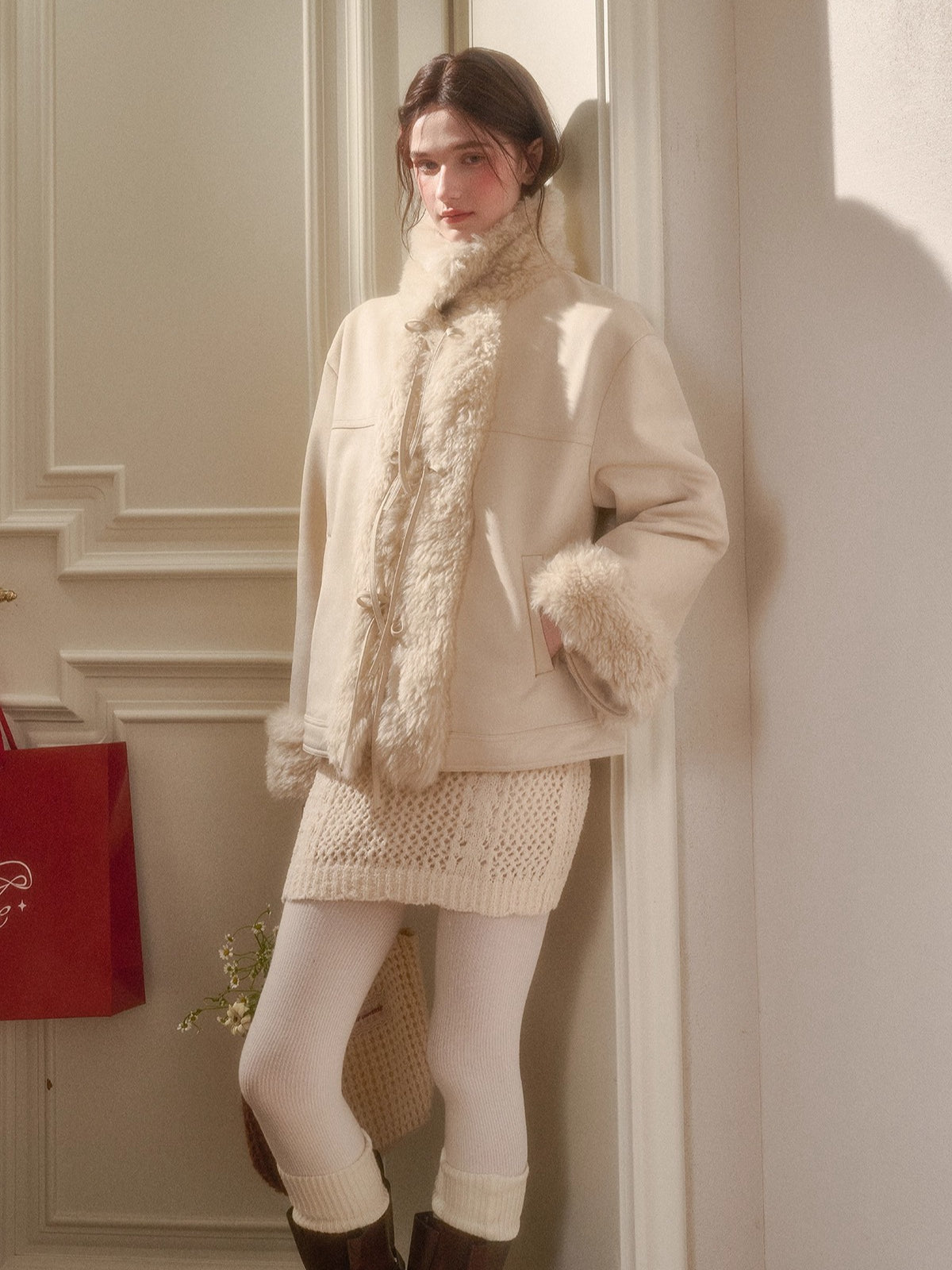 Travel Plan Shearling Fleece-Lined Stand Collar Jacket